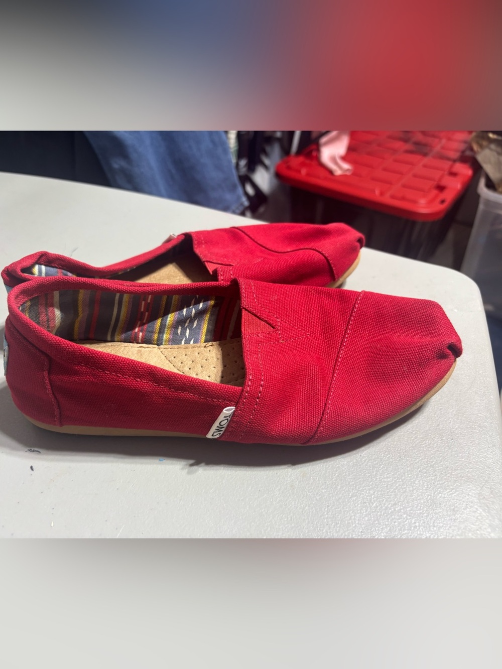 TOMS Classic Alpargata Red Canvas Slip On Shoes Women’s Size 7